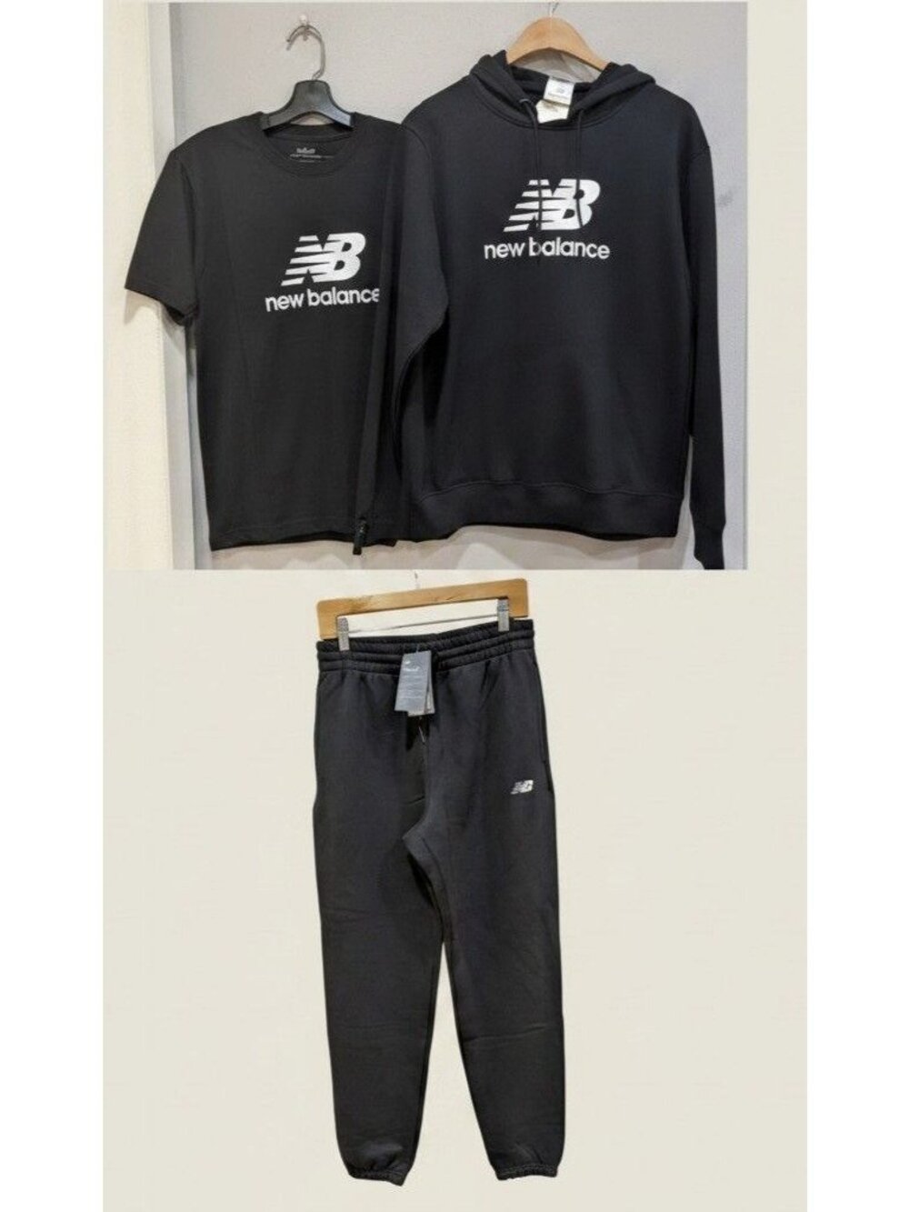 Mens New Balance Black Hood set w/  Fleece Jogger n Matching Tshirt size Small